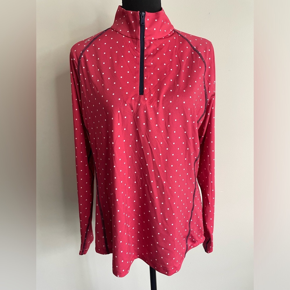 Ralph Lauren RLX L Golf Pink Polka Dot Quarter Zip Wicking Cabo Del Sol Mexico